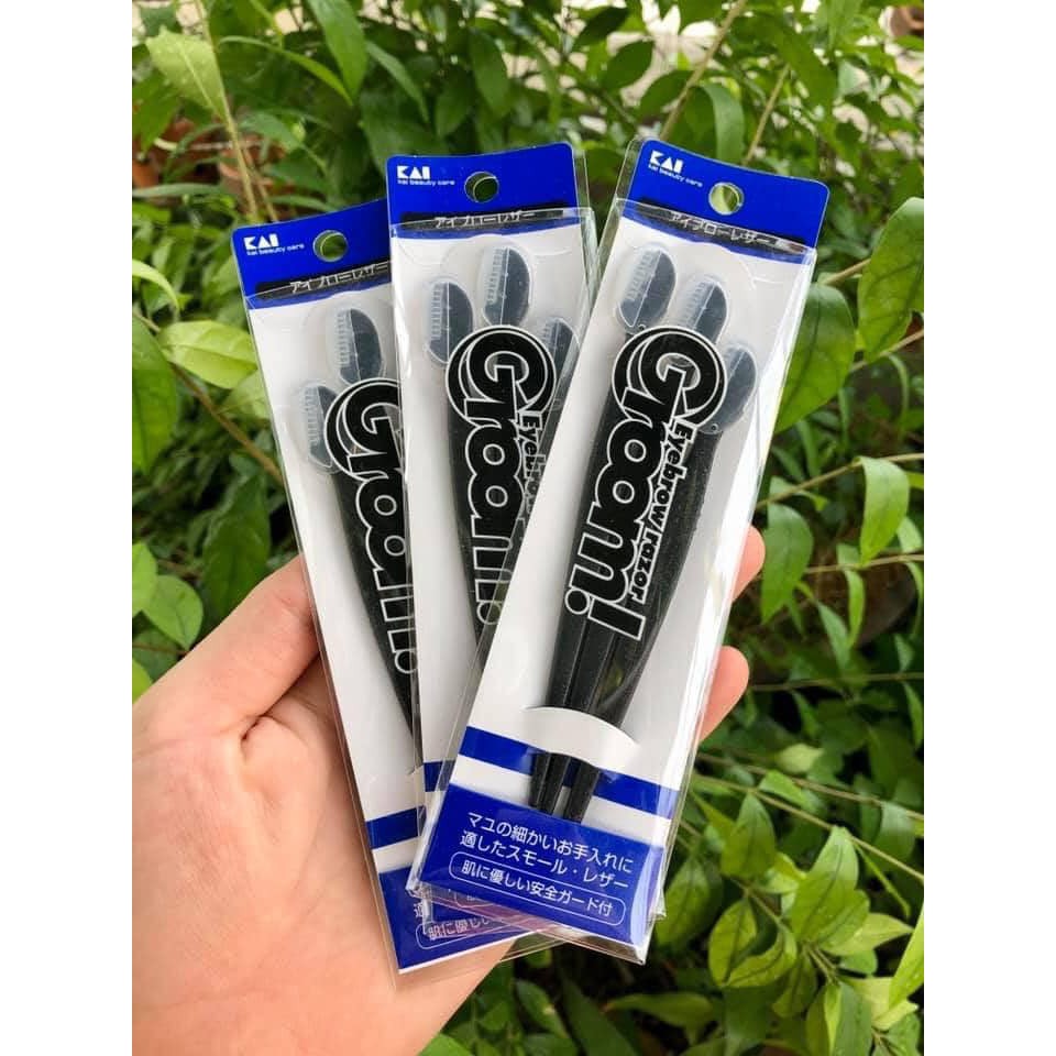 Set 3 Dạo cạo lông mày cán dài KAI (màu đen) của Nhật Bản
