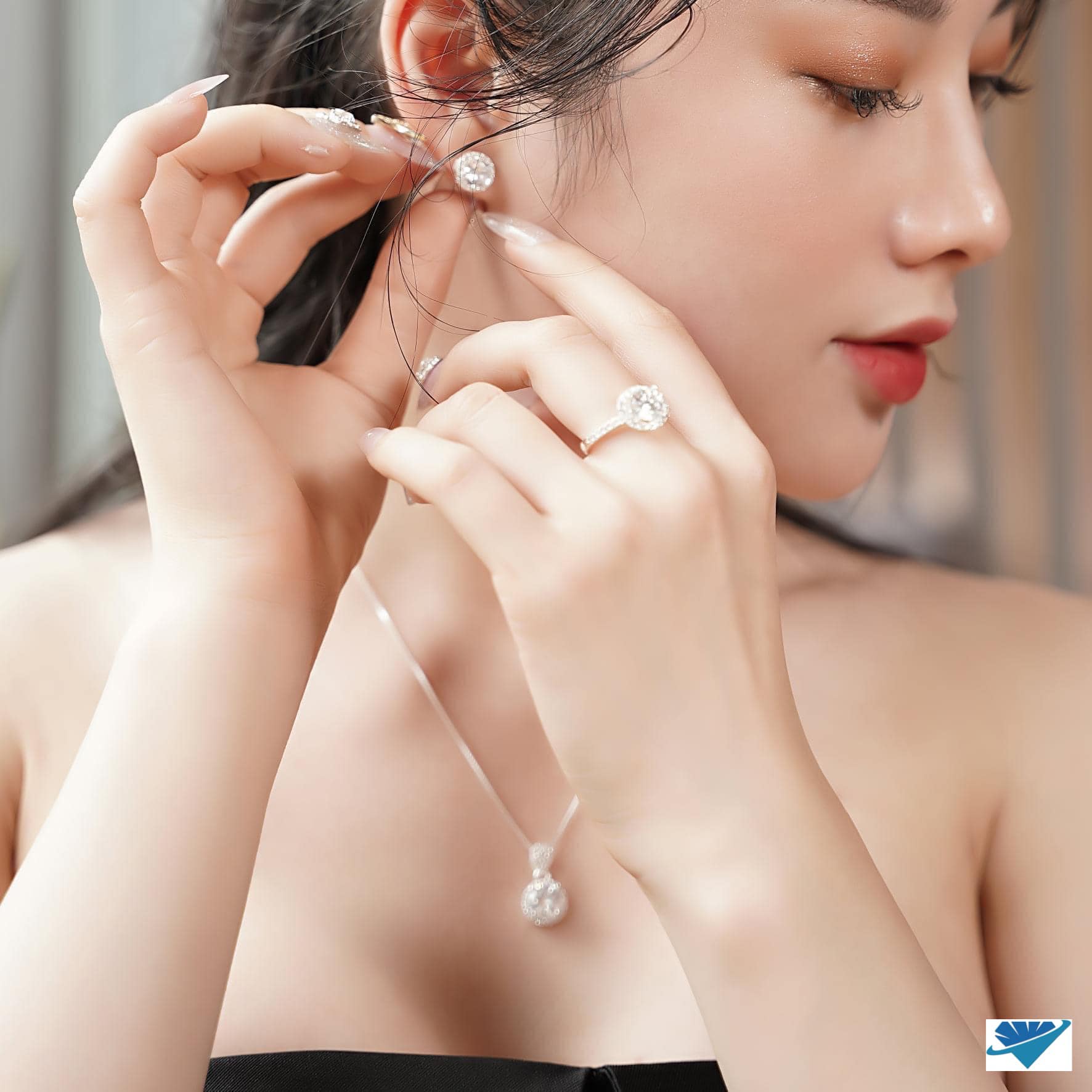 Bộ trang sức bạc đá tròn MS155