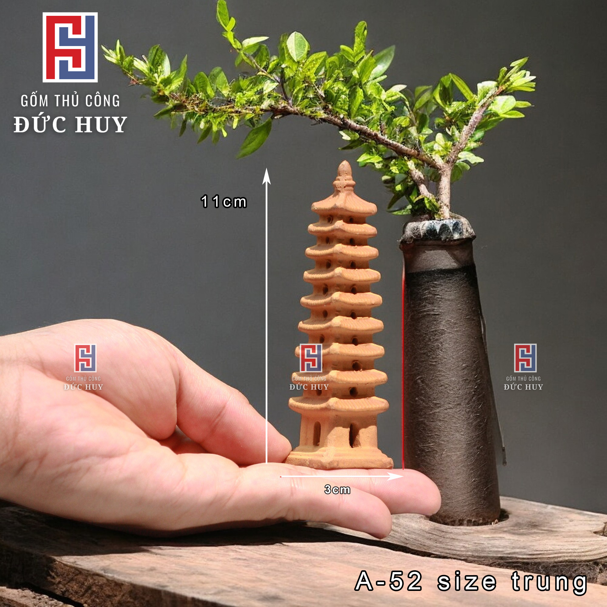 Mô hình Gốm Tháp Vuông Mini - Trang Trí Hòn Non Bộ - Tiểu Cản - Bể Cá