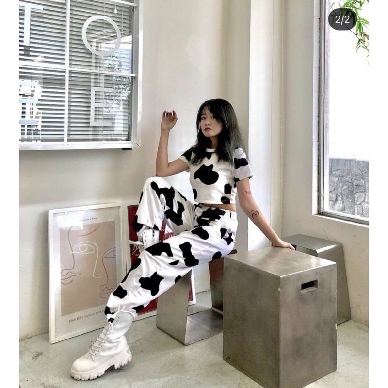 [HCM]sét Áo bò sữa + quần baggy