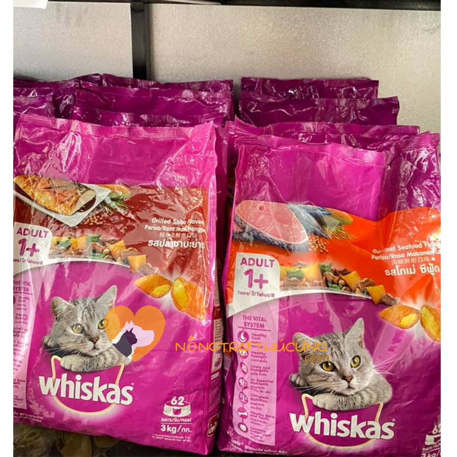 Thức Ăn Hạt Cho Mèo Lớn Whiskas Gói 3kg - [Nông Trại Thú Cưng]
