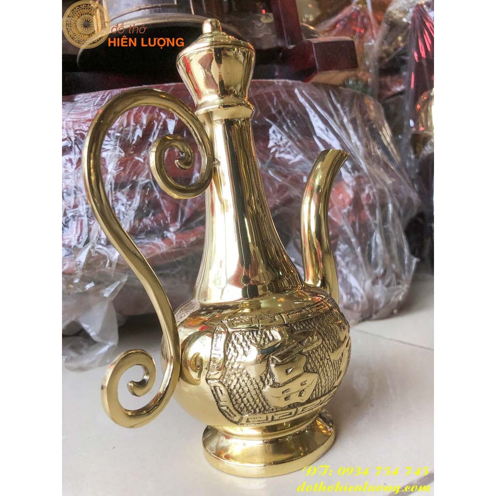Bình Tửu Bằng Đồng Thờ Cúng Gia Tiên Cao 20cm (Màu Vàng)