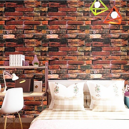 Cuộn 5m giấy dán tường gach đỏ nhiều màu khổ rộng 45cm