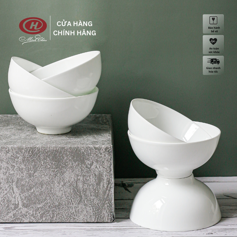 Sứ Siêu Nhẹ - Bộ Bát Cơm Sứ Xương Trắng Trơn  - C02 - Sứ Minh Châu