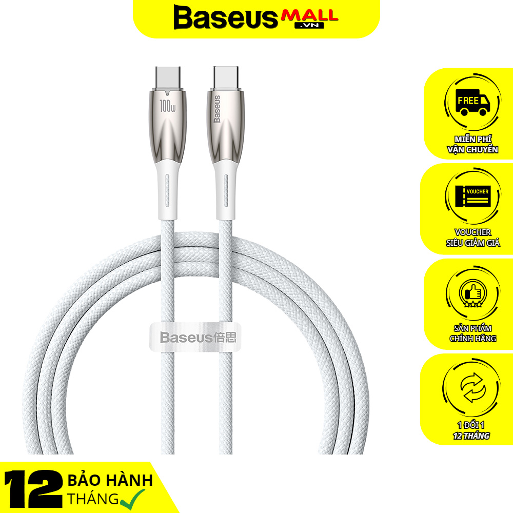 Cáp sạc baseus glimmer series fast charging data cable type-c to type-c 100w