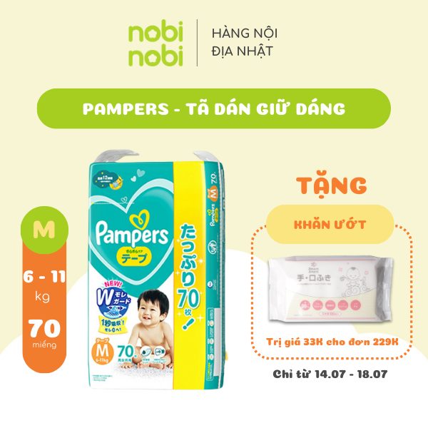 Tã/Bỉm Dán Pampers Nhật Giữ Dáng Gói Cực Đại, Size M70 (Hàng nội địa Nhật)
