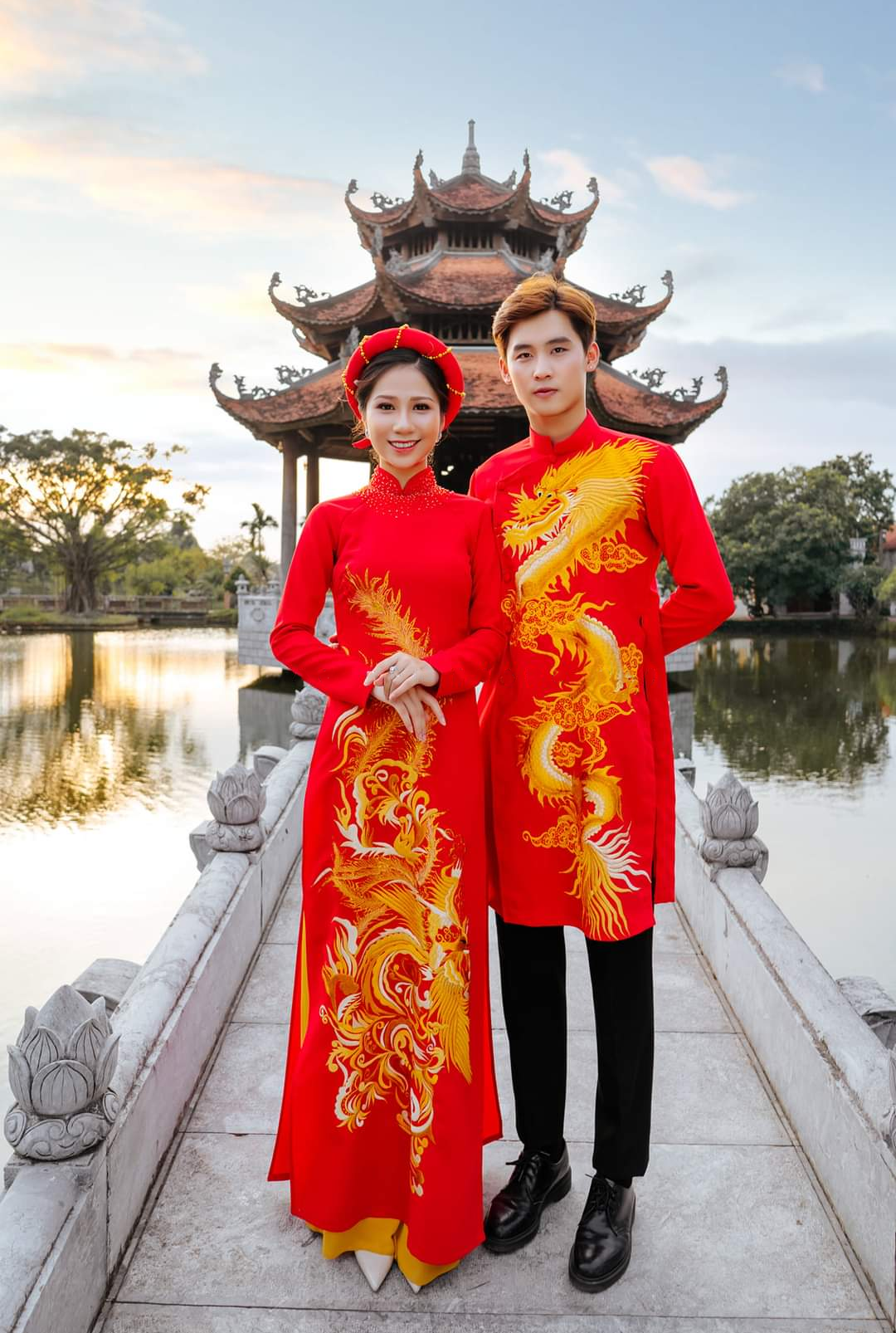 Áo dài cưới cặp nam - nữ thêu rồng - phượng, áo cưới truyền thống sang trọng