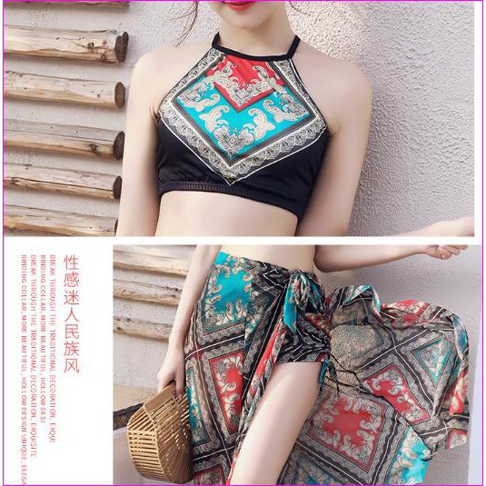 Bộ bikini áo yếm kèm khăn