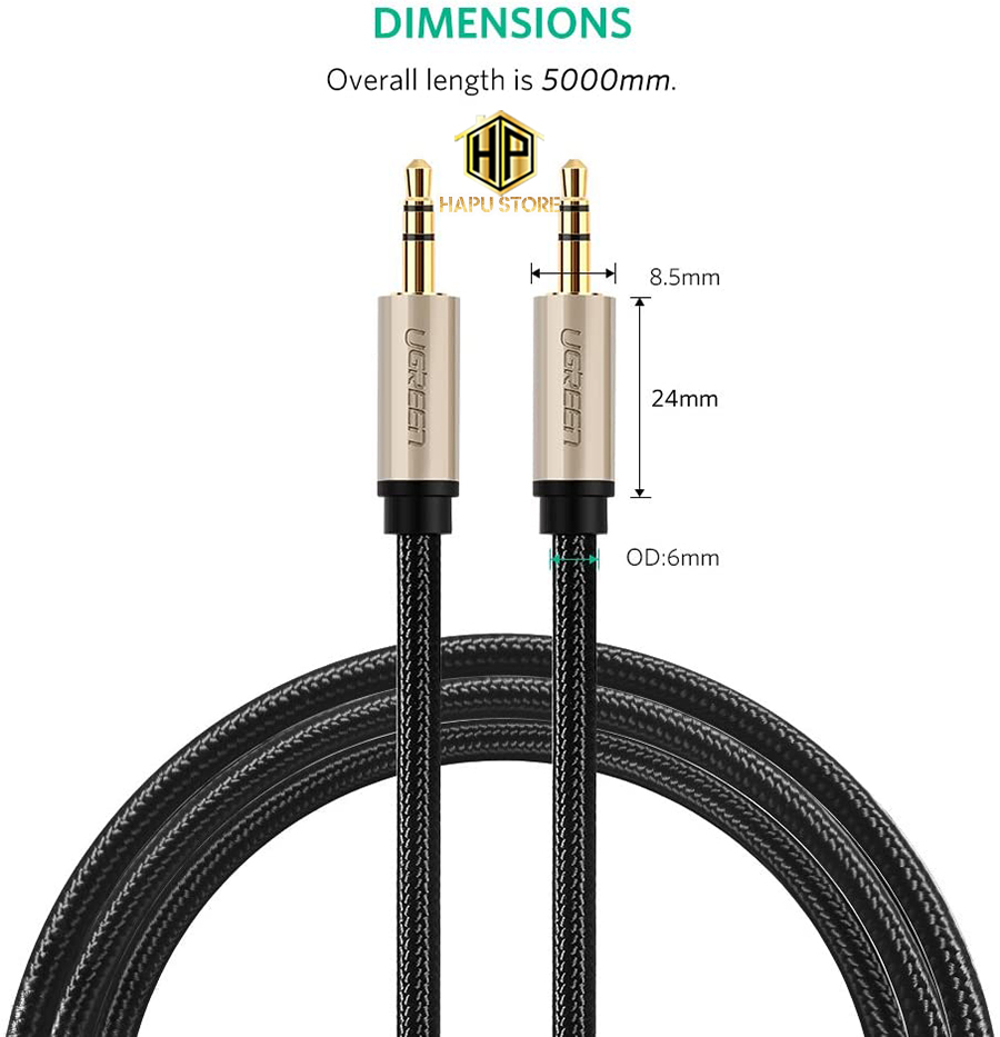 Cáp âm thanh AUX 3.5mm Ugreen 40785 dài 10m chính hãng - Hapustore