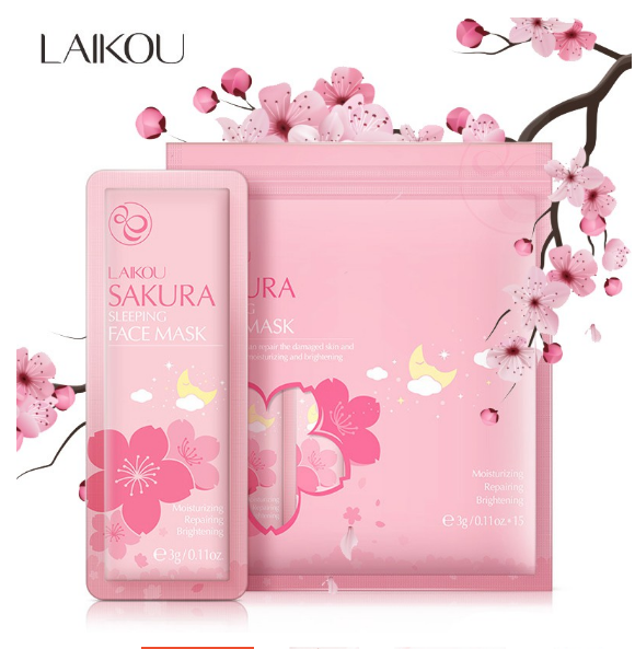 Set 5 Mặt nạ dưỡng da tinh chất hoa anh đào và tảo biển LAIKOU mặt nạ ngủ hoa đào sáng da tái tạo phục hồi da mặt nạ chống lão hóa da mặt nạ ngủ dưỡng ẩm TK-36 Tayoka