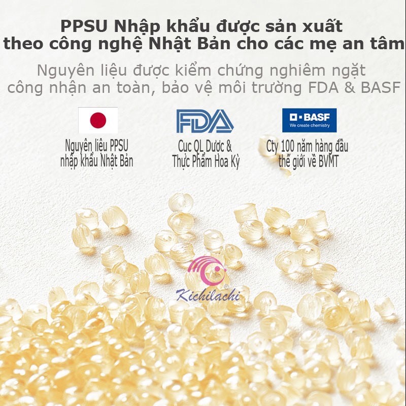 Bình sữa PPSU cổ hẹp cao cấp Kichilachi cho bé 80ml 150ml 250ml