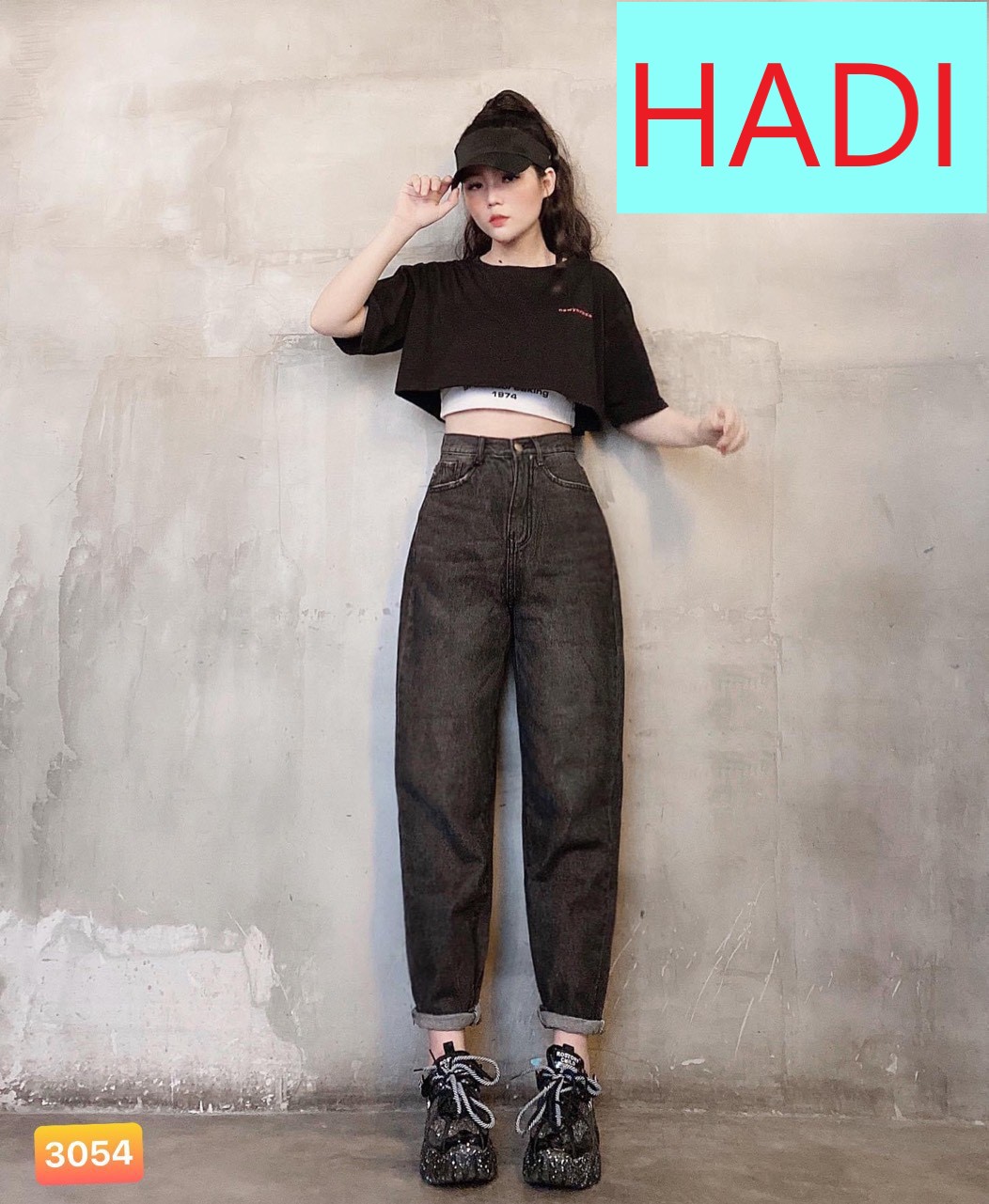 QUẦN BAGGY JEAN NỮ LƯNG CAO MÀU XÁM ĐẬM CAO CẤP HADI ĐỦ SIZE S, M, L SIÊU HOT, ĐƠN GIẢN CỰC PHONG CÁCH