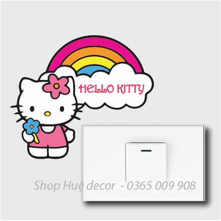 Decal nhãn dán ổ điện , sticker trang trí Hello kitty dễ thương