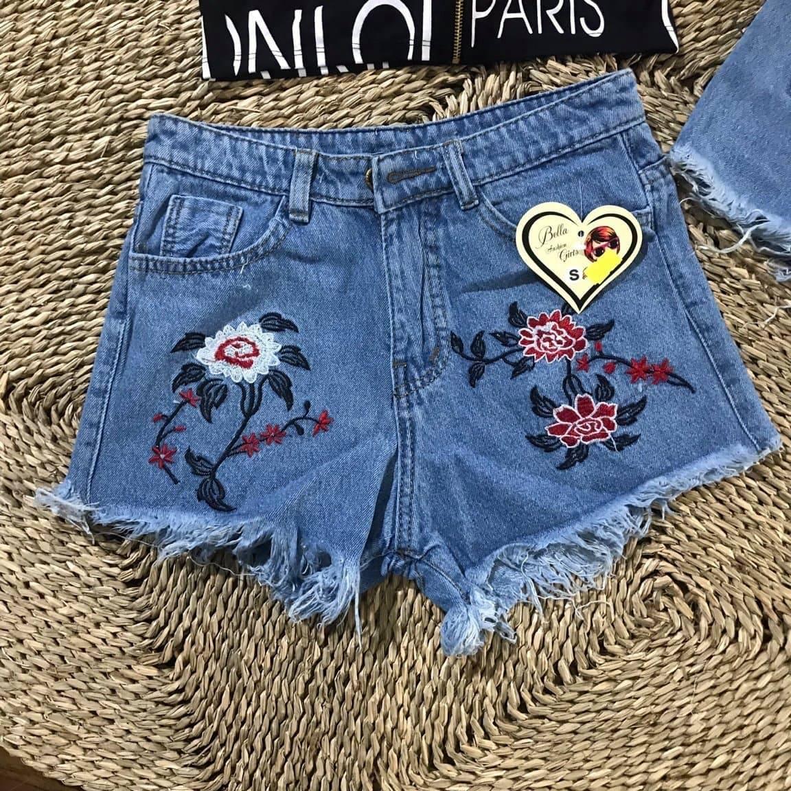 quần short jean nữ thêu hoa cực đẹp a2