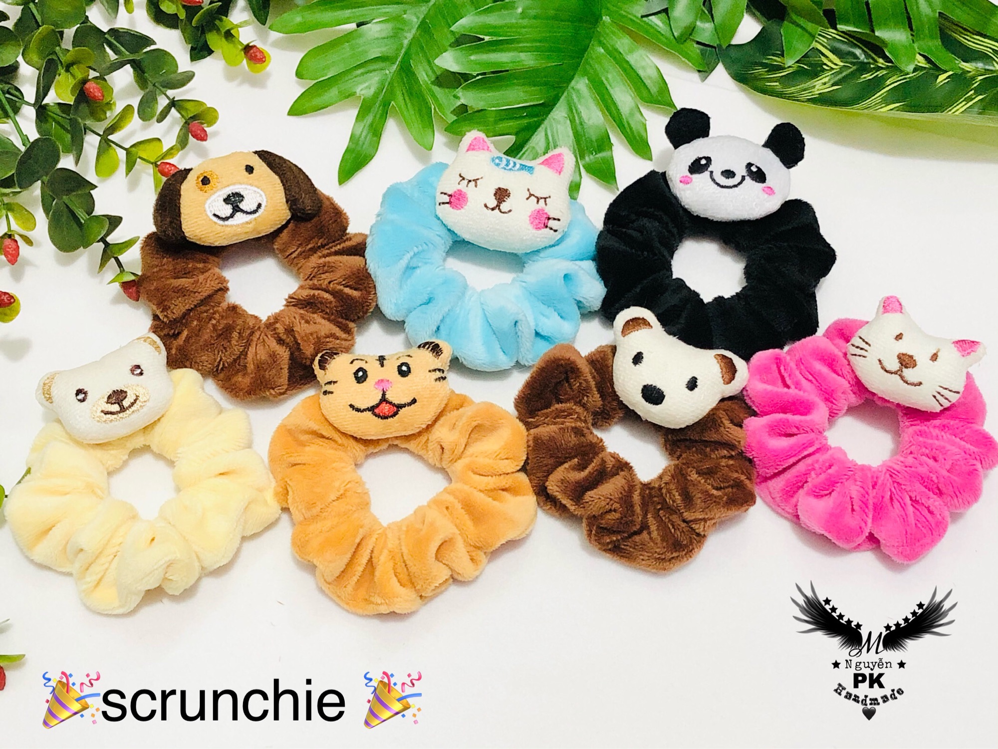 Dây cột tóc (scrunchie) hoạt hình gấu nhiều màu vải lông