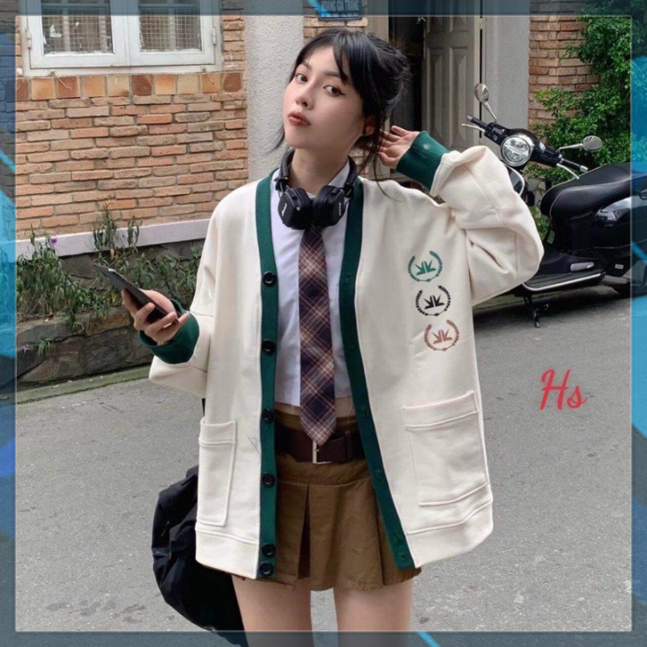 Áo Khoác Cardigan Nữ Chạy Viền Xanh Dễ Thương Cực Đẹp