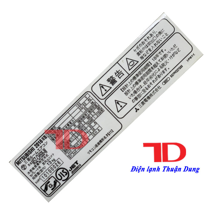 Tem thông số dành cho máy lạnh MITSUBISHI nội địa