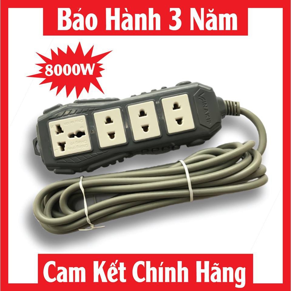 Ổ Cắm Vinakip Cao Cấp Siêu Bền Siêu Chịu Tải 8000W 4 Ngả Liền Dây