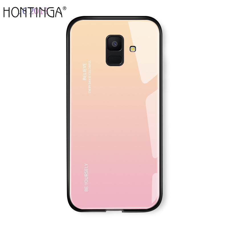 Gradient Tempered Glass Phone Case For Samsung Galaxy J6 2018 J6 Plus 2018 Case Luxury Fashion Shockproof TPU Protective Hard Colorful Cover Casing Shell