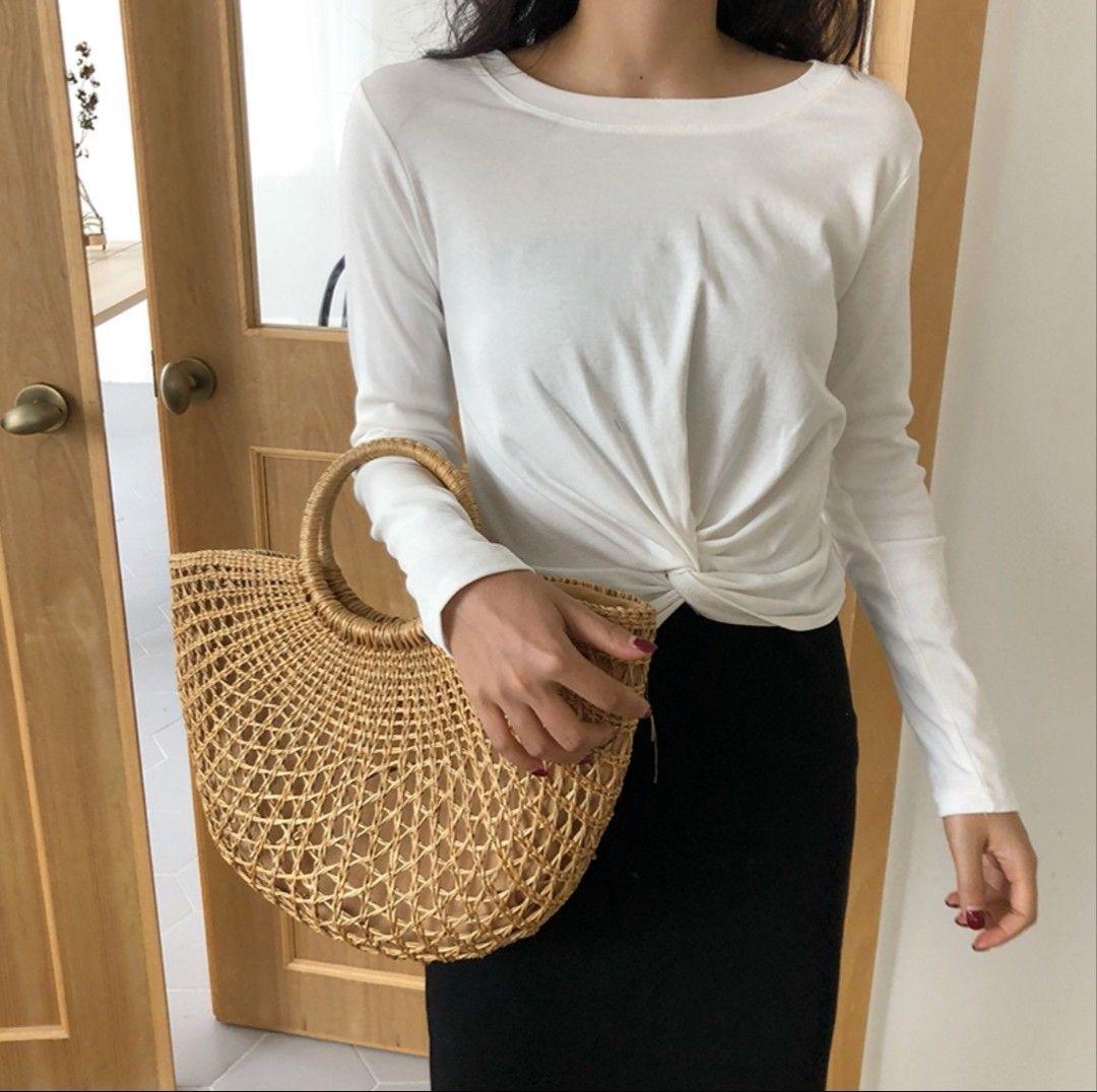 Áo thun tay dài xoắn eo, chất lụa đẹp mê 1142A11-2 ( MÀU ĐỎ )