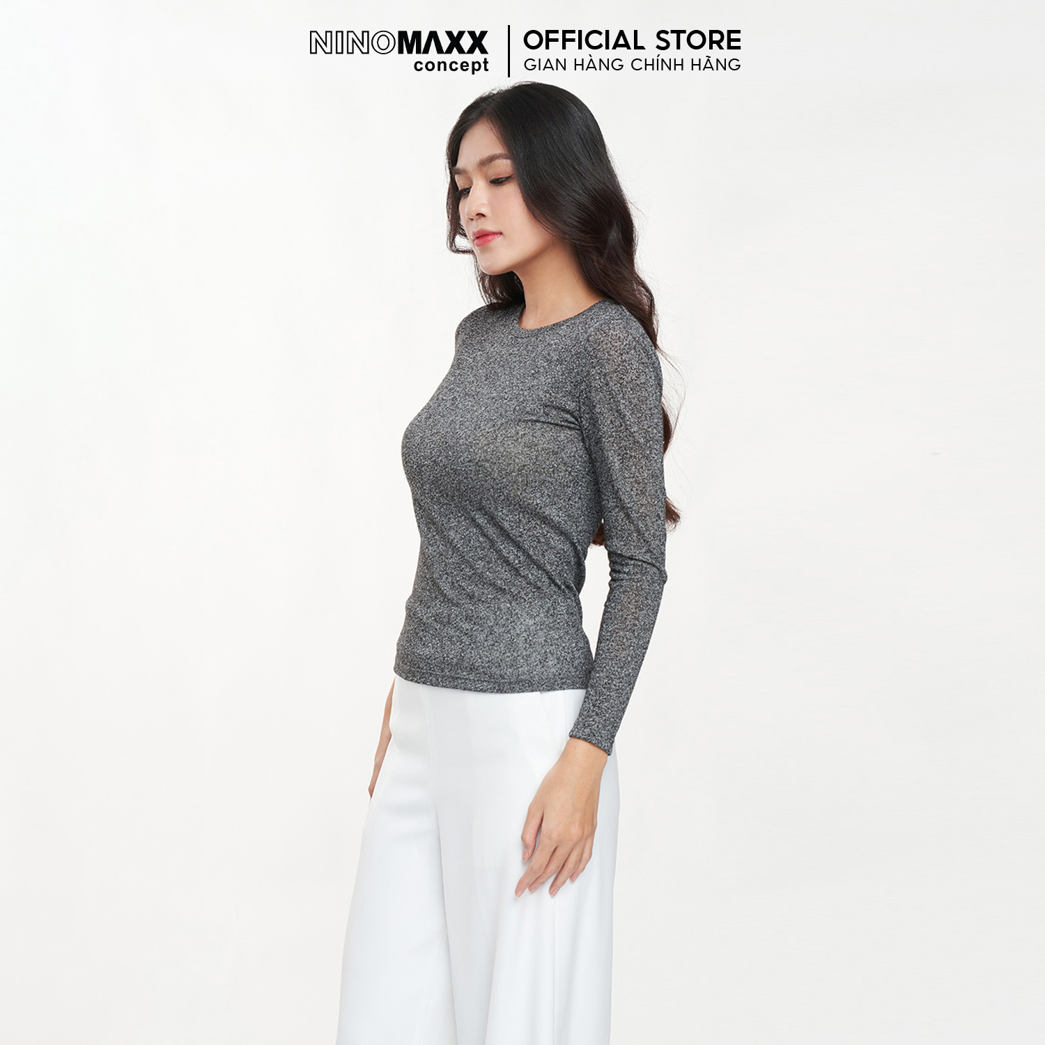N&M Áo dệt nữ Basic cổ tròn tay dài kiểu dáng trẻ trung 2306012