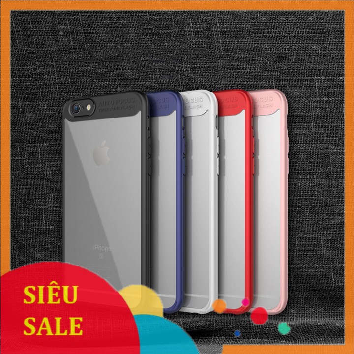 Ốp lưng Auto Focus iPhone 6 Plus, 6S Plus trong suốt viền màu bảo vệ Camera