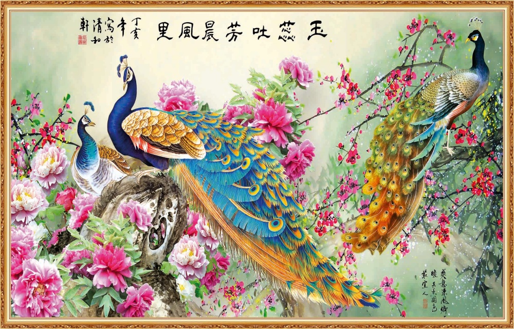 Tranh dán tường 3d con công