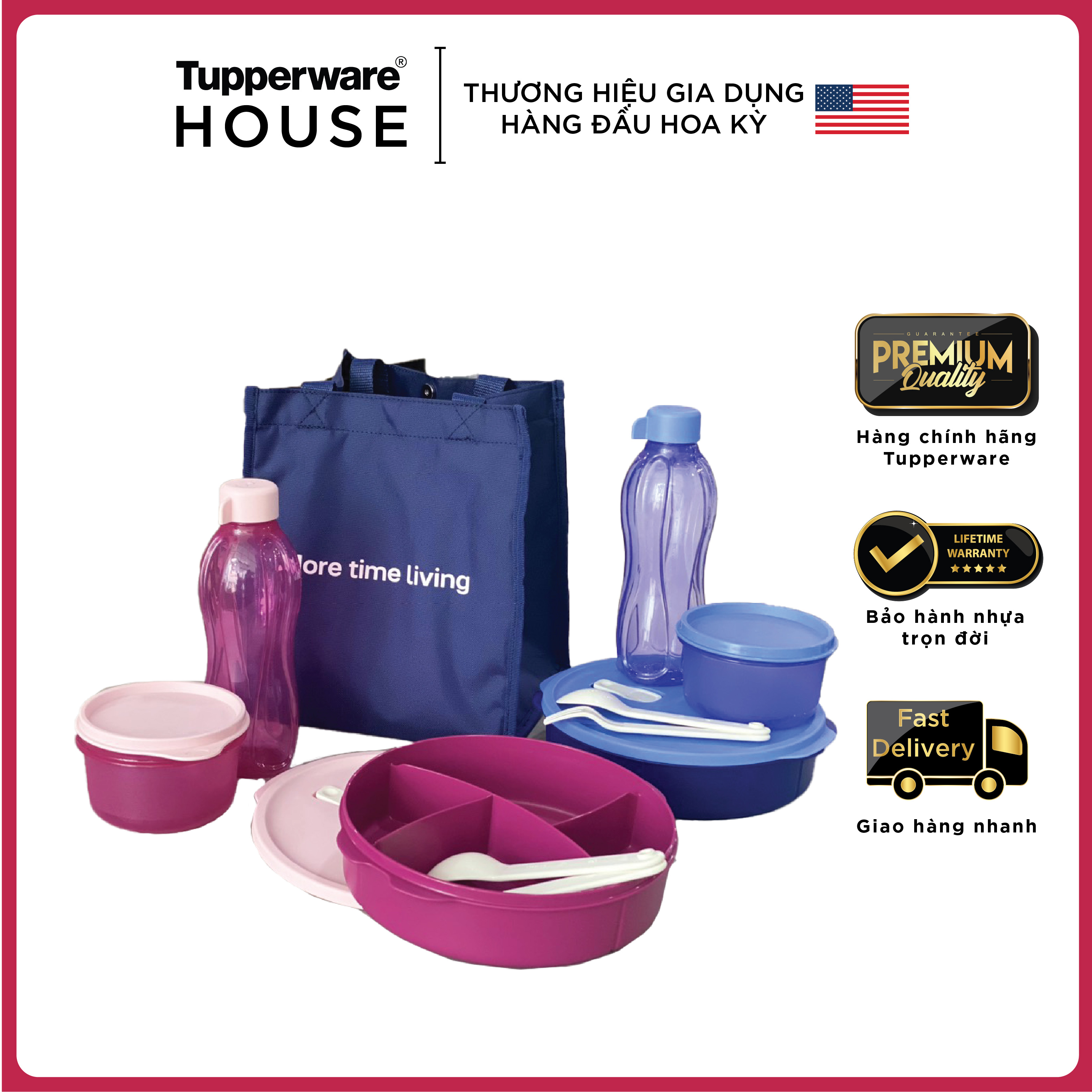 Bộ hộp cơm và bình nước Tupperware Fit to Go (Có kèm túi xách)