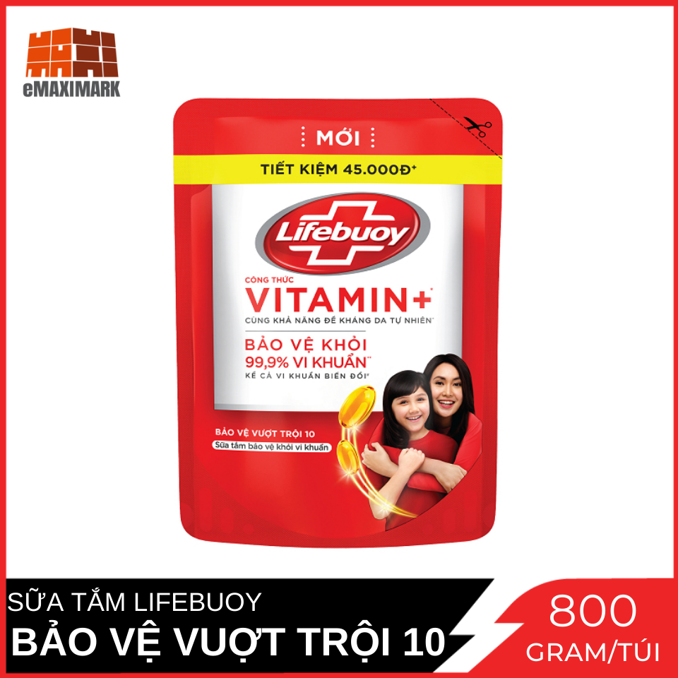[HCM ship 2h] Sữa Tắm Lifebuoy Bảo Vệ Vượt Trội 10 (Đỏ) Túi 800G