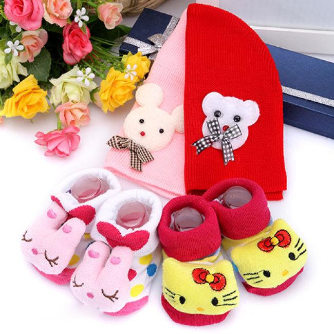 [HCM]Combo 2 Nón Len + 2 Vớ 3D Cực Cute Giữ Ấm Cho Bé