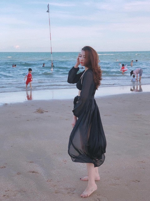 Kimono chiffon tay bồng hottrend (vải dày mịn hơn)