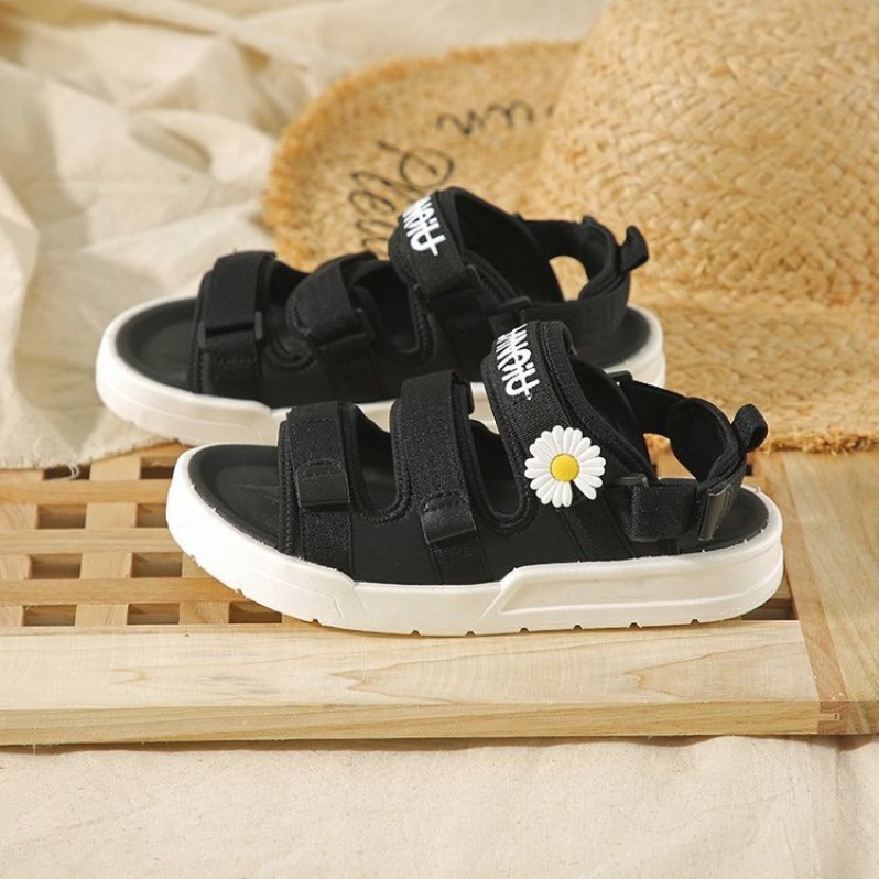 (Video 2 màu) Sandal nữ,sandal Ulzang hoa cúc 3 quai dán vải mềm giá rẻ
