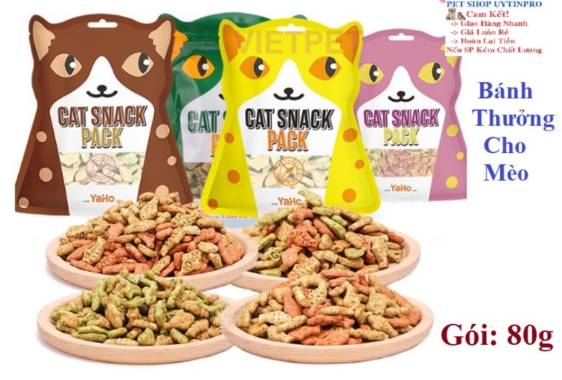 BÁNH THƯỞNG CHO MÈO Cat Snack Pack Yaho Viên hình cá Gói 80g
