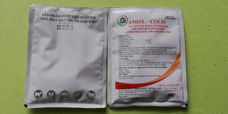 1 gói AMOX - COLIS 50g Đặc tr-ị E.Coli, bạch lỵ, tụ huyết trùng, viêm ruột hoại tử ghép hen khẹc, nhiễm trùng huyết, phân xanh phân trắng
