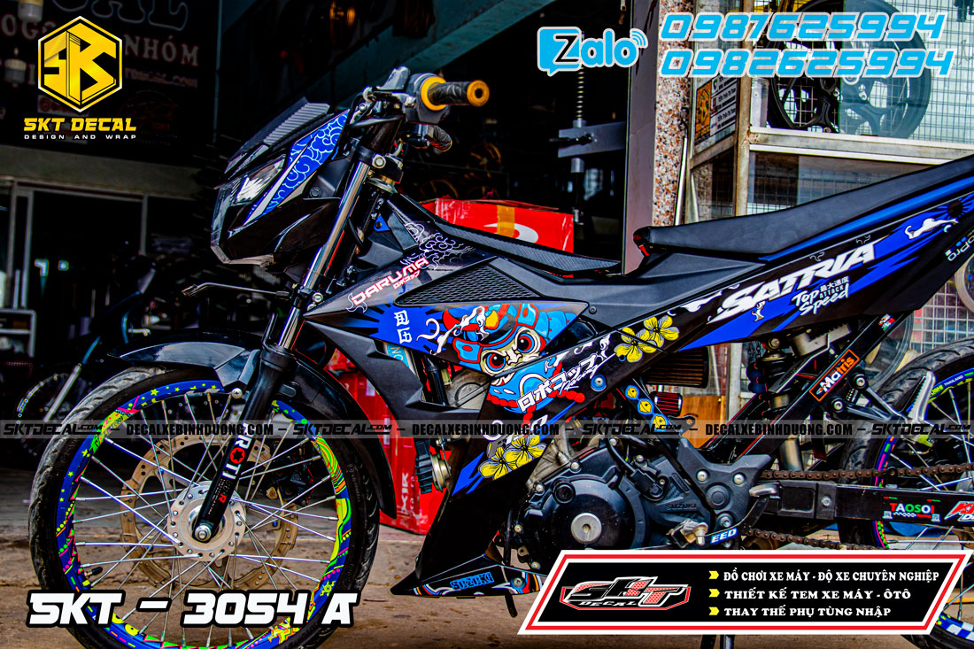 tem rời satria đen xanh samurai