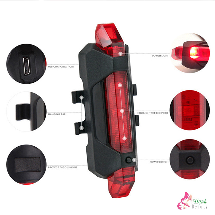 Đèn hậu, đèn sau xe đạp 5 bóng led 4 chế độ 2 gạch