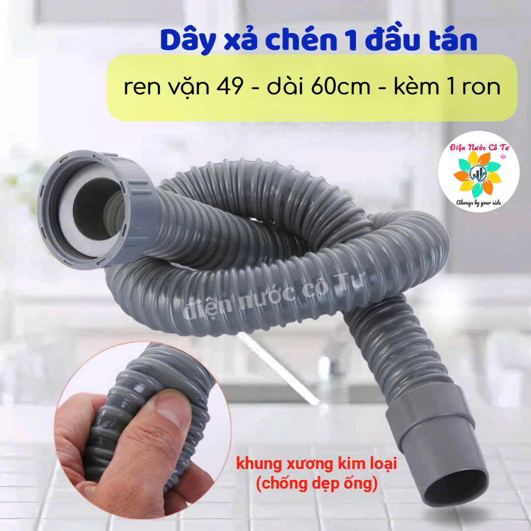 Sink Drain Pipe with 2 Threaded Ends, 49mm Thread, 60cm Long