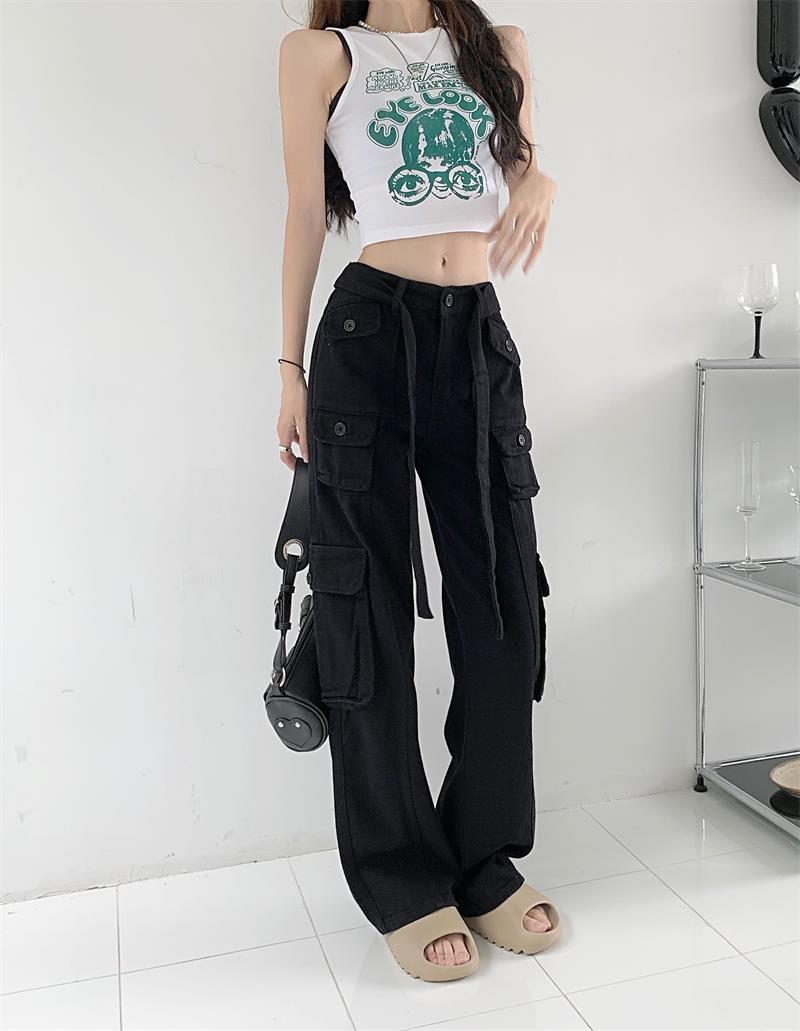 Quần túi hộp cargo pants chất liệu Kaki lưng cao ống rộng phong cách hiphop cá tính Jengiang