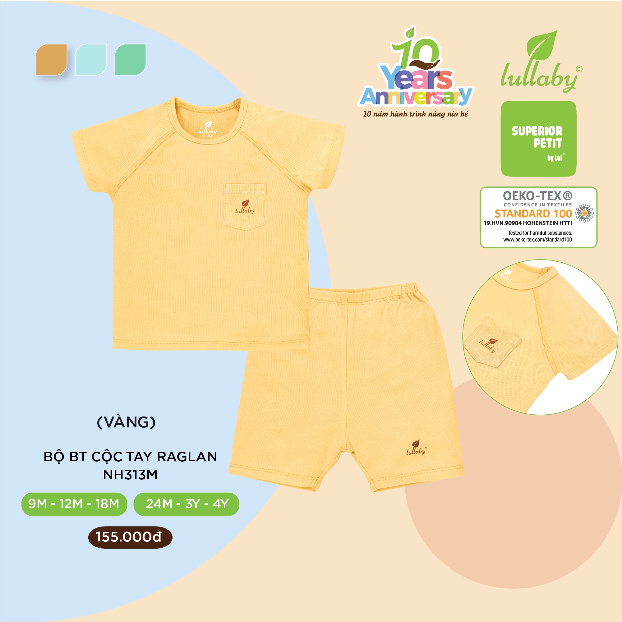 LULLABY Bộ bé trai cộc tay Petit NH313M