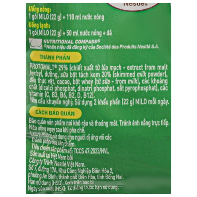 Milo dây sữa 3in1 dạng bột 22g  (10 gói x22g)- DATE mới