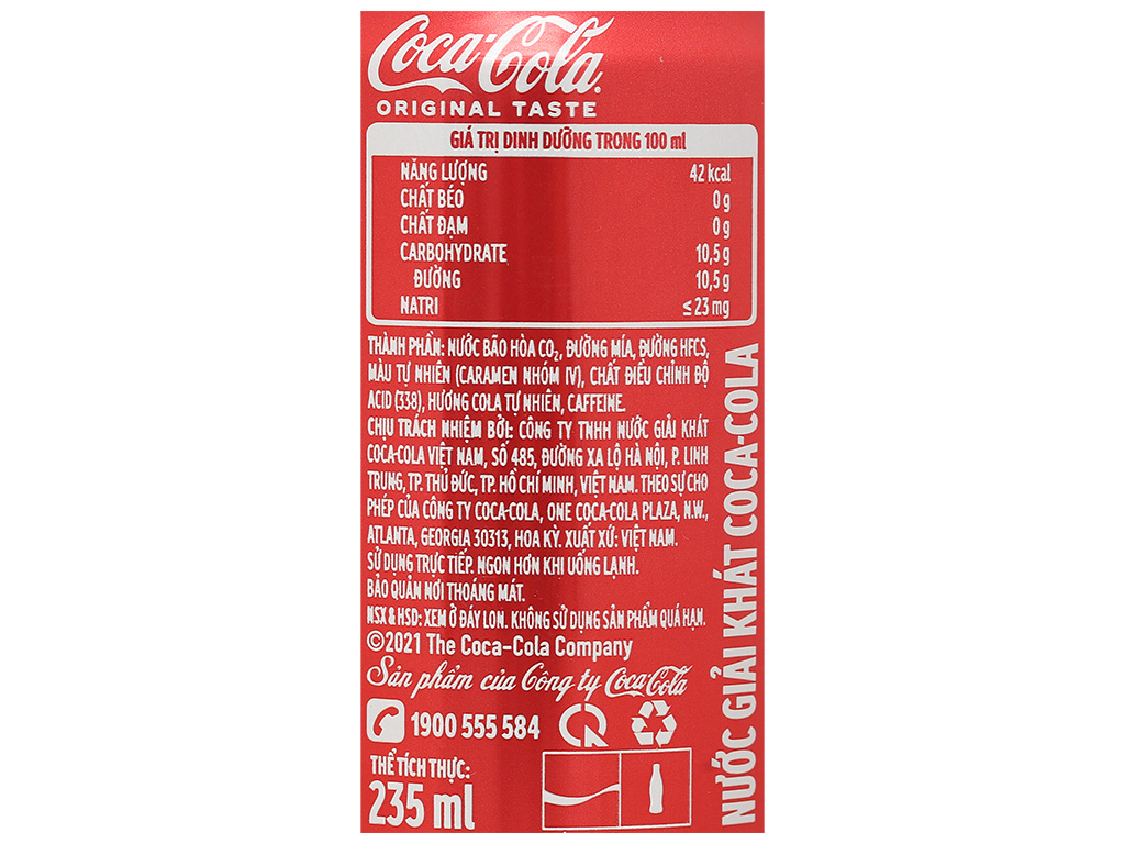 Thùng 24 lon nước ngọt Coca Cola 235ml