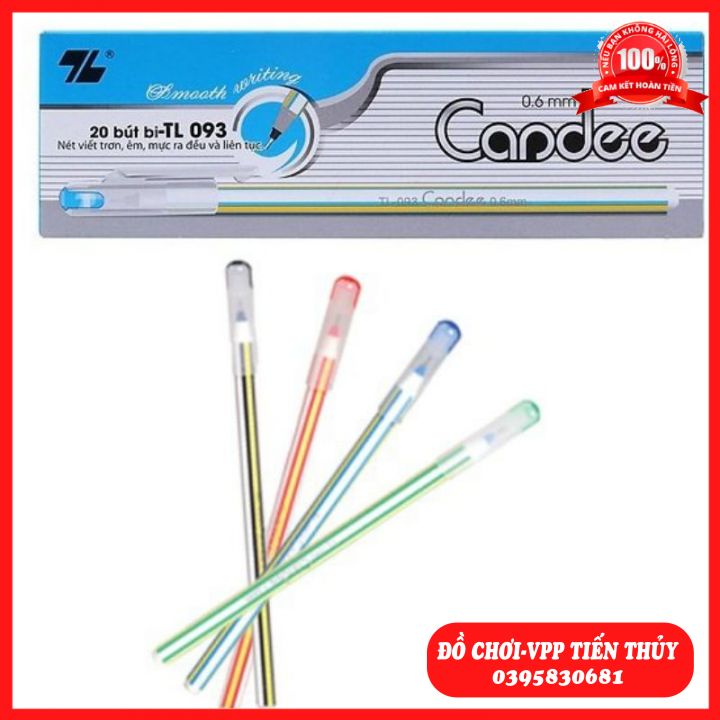 Hộp 20 Bút Bi Nến Thiên Long TL093 Candee Mực Xanh/Đen Ngòi 0,6mm - Văn Phòng Phẩm Tiến Thủy❤️