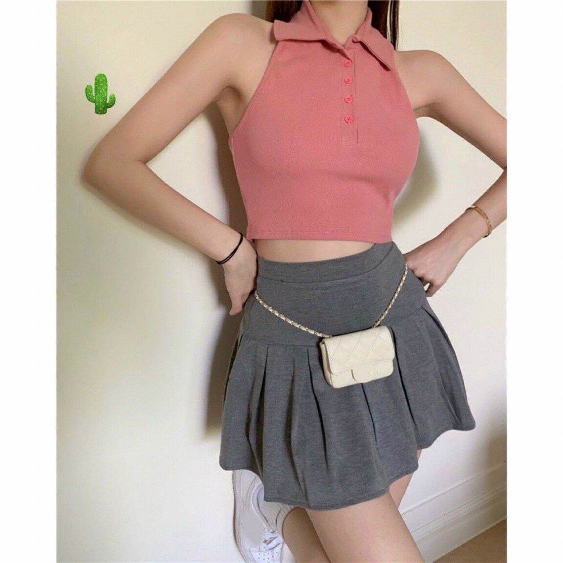 [HCM]Áo croptop cổ bẻ hở lưng