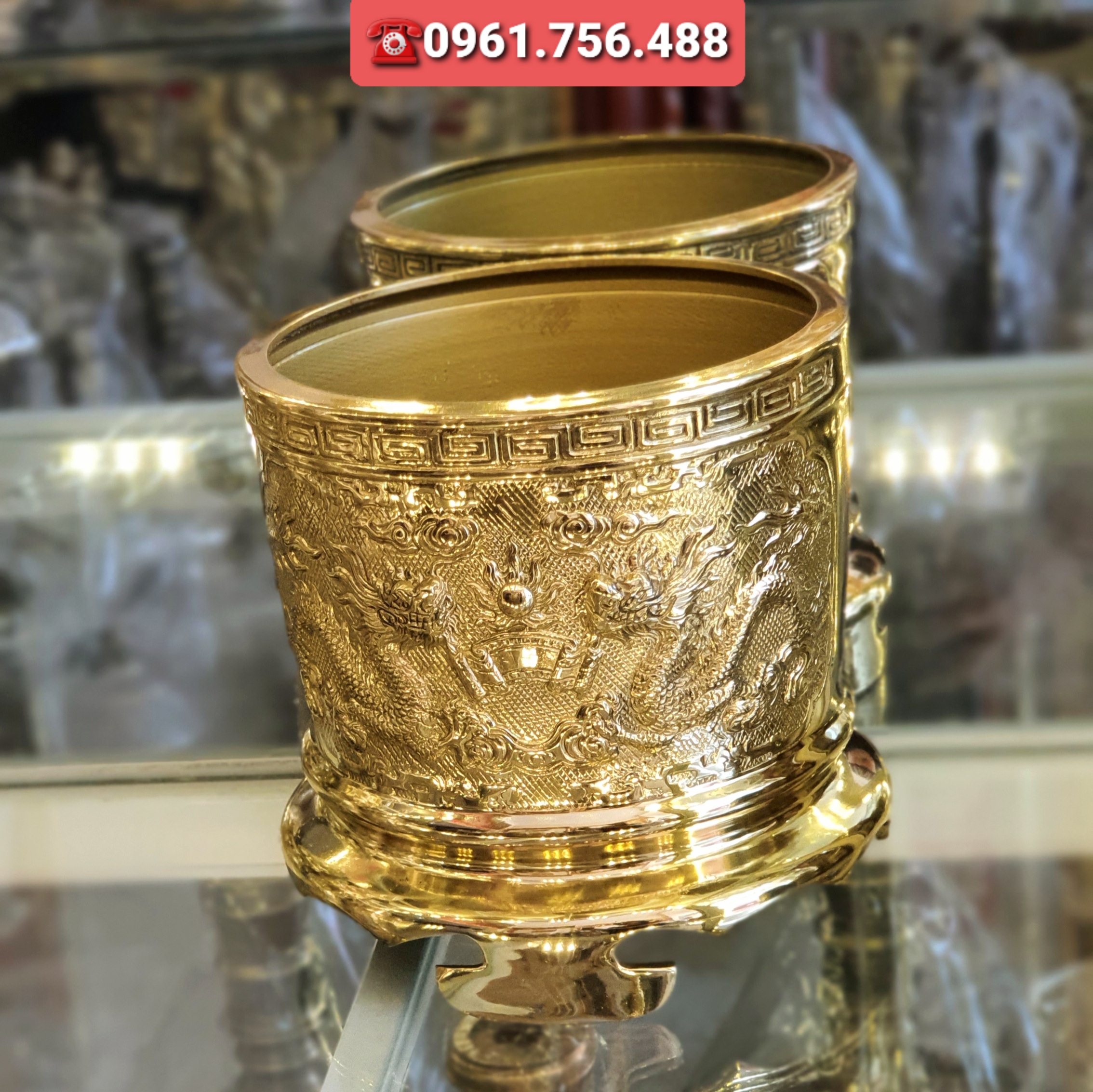 Bát hương/ bát nhang đồng vàng 14cm