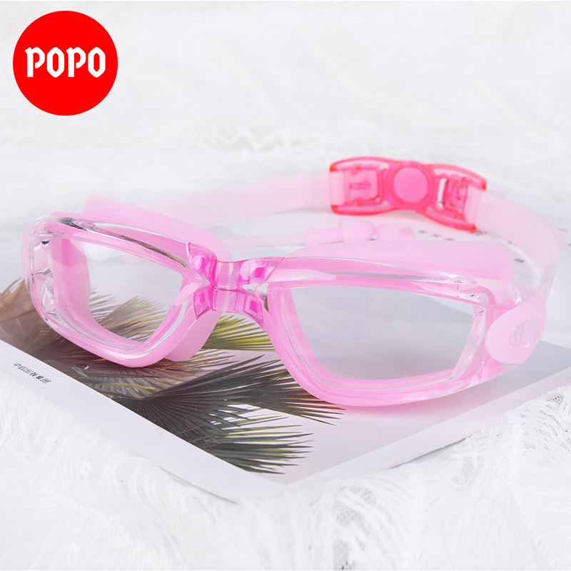 Kính bơi người lớn POPO 1940T kính bơi nữ, nam mắt kính trong có gắn nút bịt tai ngăn nước, chống tia UV, kiểu dáng thời trang