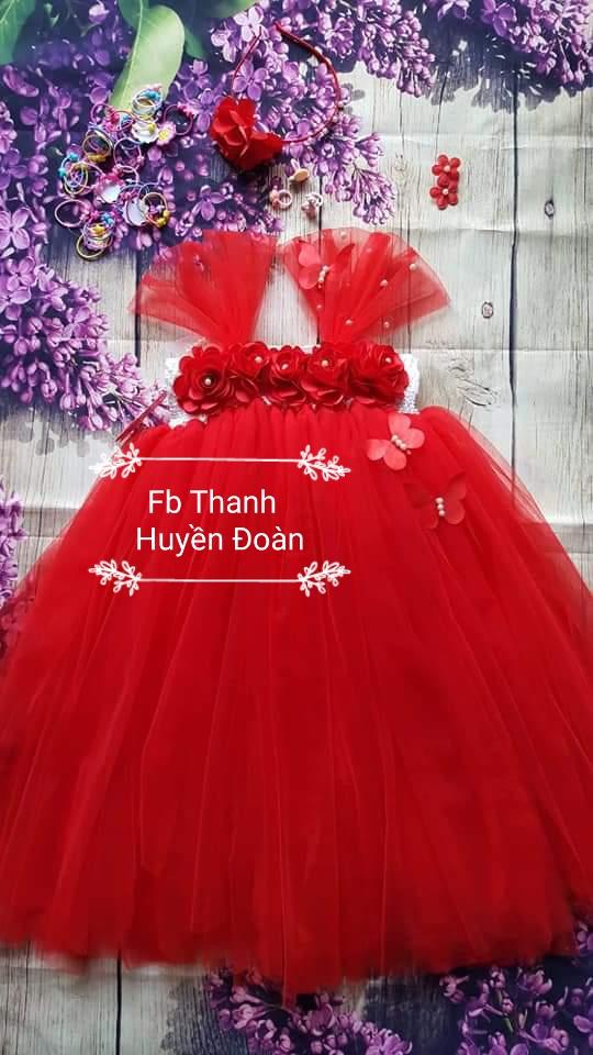Váy Tutu công chúa Màu đỏ hoa to