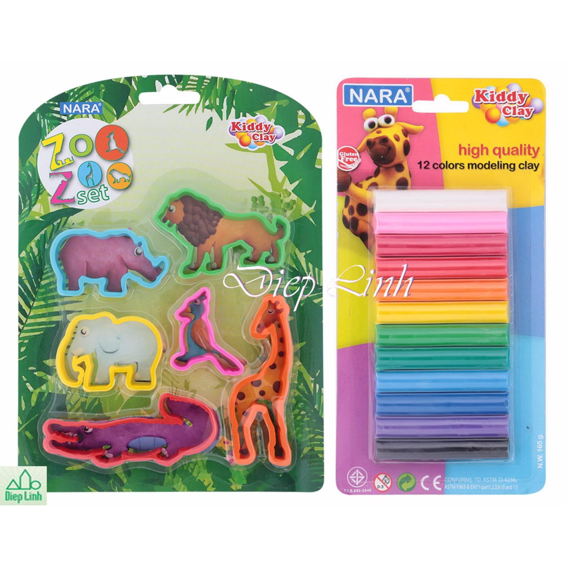 Bộ đất sét nặn 12 màu kèm khuôn nặn vườn thú hàng Thái Lan - Diệp Linh DN16