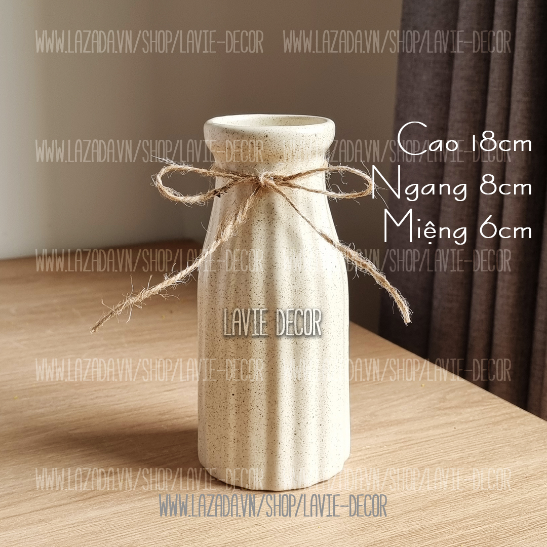 Lọ hoa gốm sứ men mát dáng chai sọc bé Bát Tràng