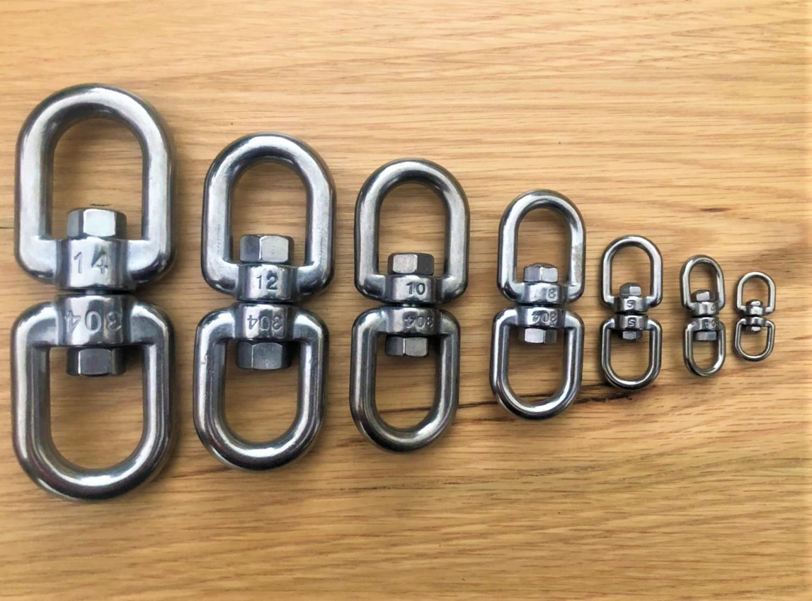 Móc xoay phi 6, 8, 10, 12, chuẩn inox 304. móc xích. móc khóa đa năng, mã ní xoay 360 độ