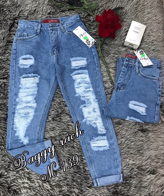 Quần baggy jean big size rách tơi tả